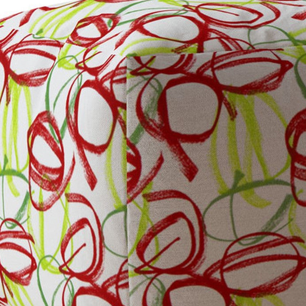 17" Green And White Cotton Abstract Pouf Cover