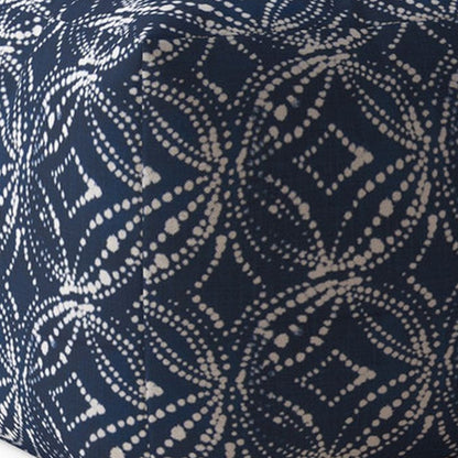 17" Blue And White Canvas Damask Pouf Cover