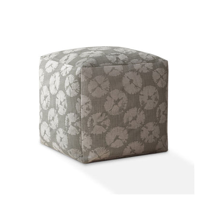 17" Gray Canvas Abstract Pouf Cover