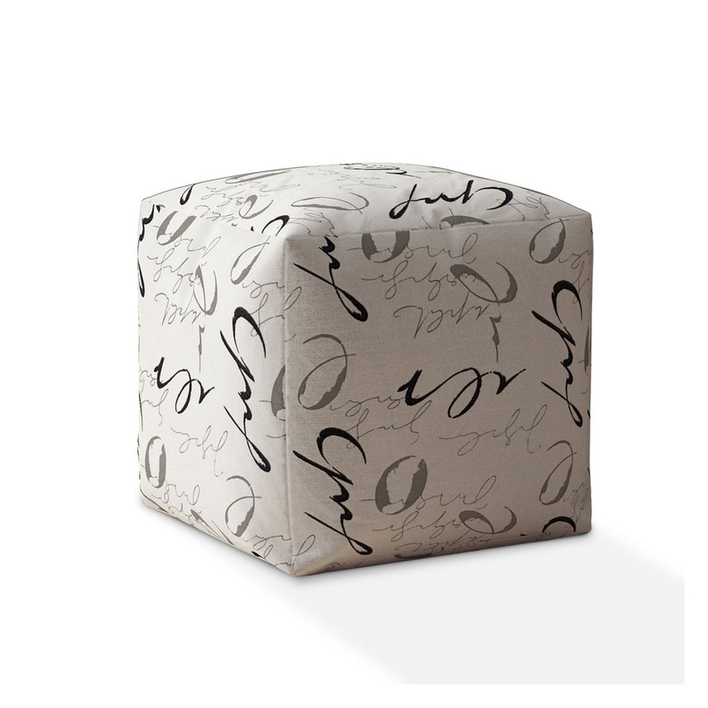 17" Black And Gray Polyester Abstract Pouf Cover