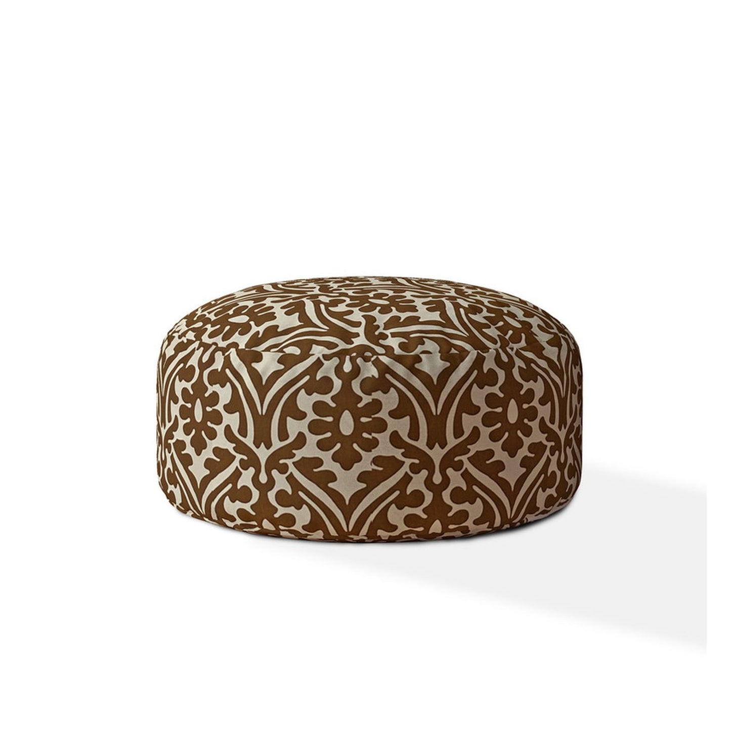 24" Brown Cotton Round Damask Pouf Cover