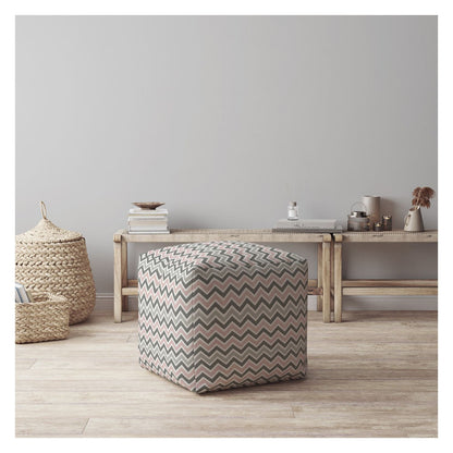 17" Gray Twill Chevron Pouf Cover