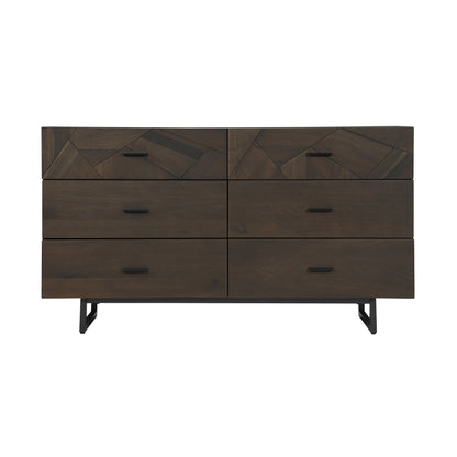 60" Dark Brown Solid Wood Six Drawer Double Dresser