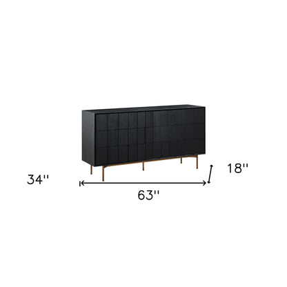 63" Black Solid Wood Six Drawer Double Dresser