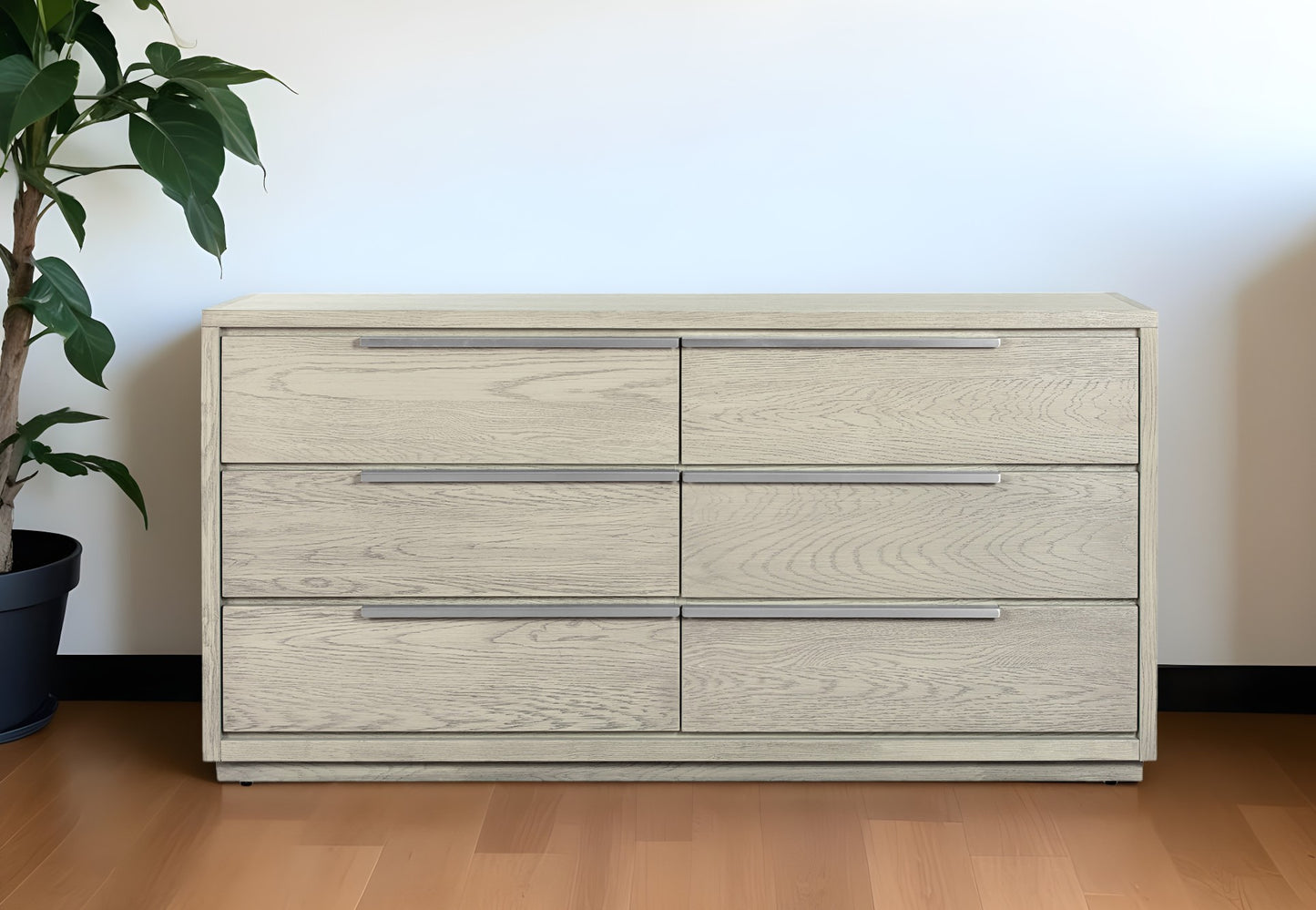 63" Gray Solid Wood Six Drawer Double Dresser