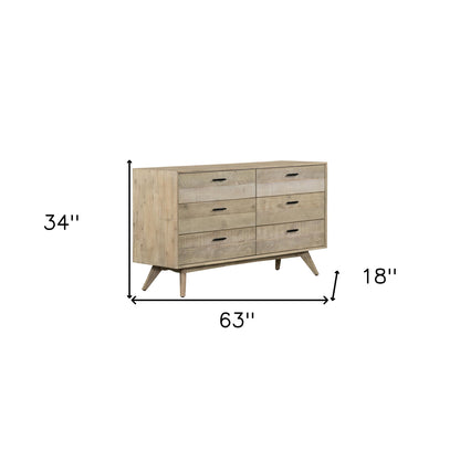 63" Brown Solid Wood Six Drawer Double Dresser