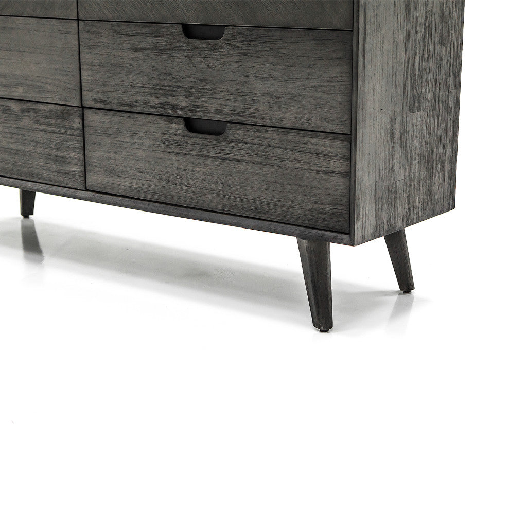 61" Gray Solid Wood Six Drawer Double Dresser