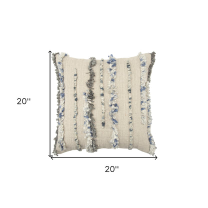 20X20 Natural 100% Cotton Striped Zippered Pillow