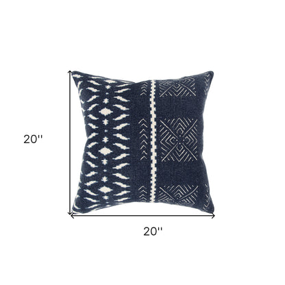 20" Blue and White Cotton Pillow