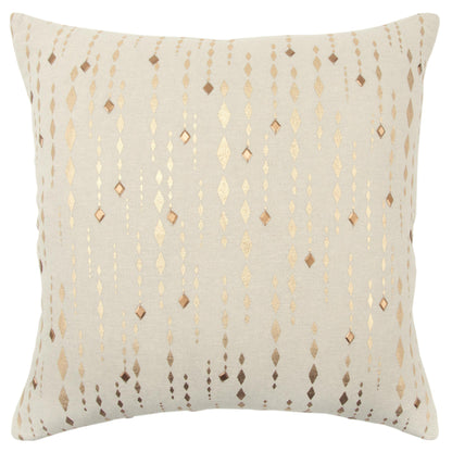 20" Gold and Ivory Cotton Pillow With Beads Edges