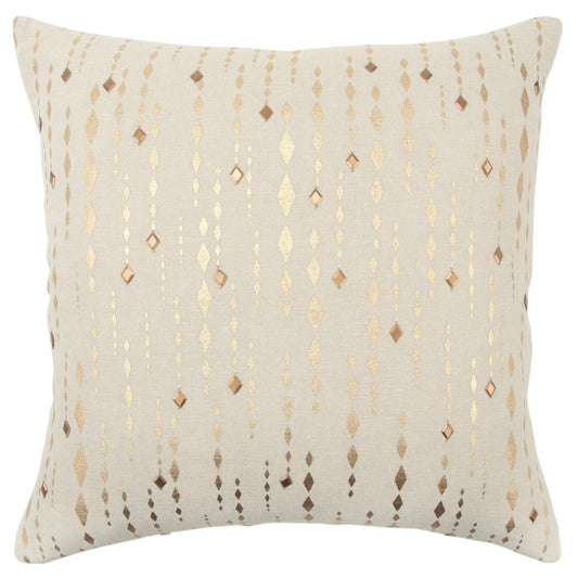 20" Gold and Ivory Cotton Pillow With Beads Edges