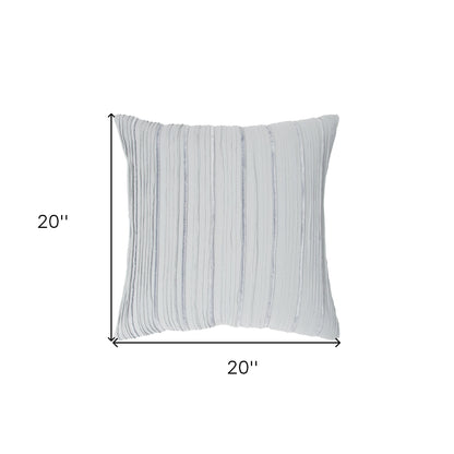 20" Light Blue Striped Cotton Blend Throw Pillow