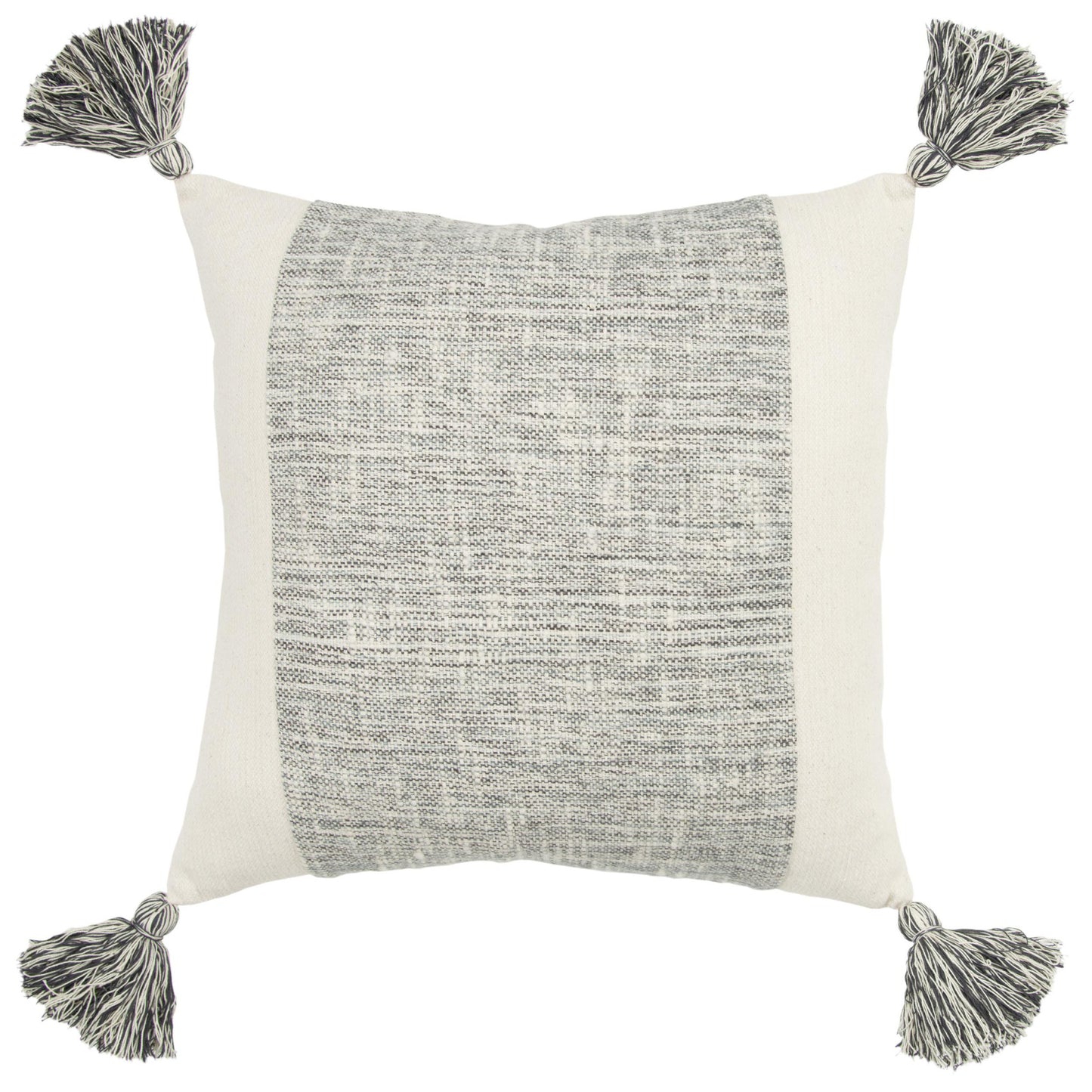 20" Gray and Ivory Cotton Pillow With Tassels Edges