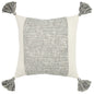 20" Gray and Ivory Cotton Pillow With Tassels Edges