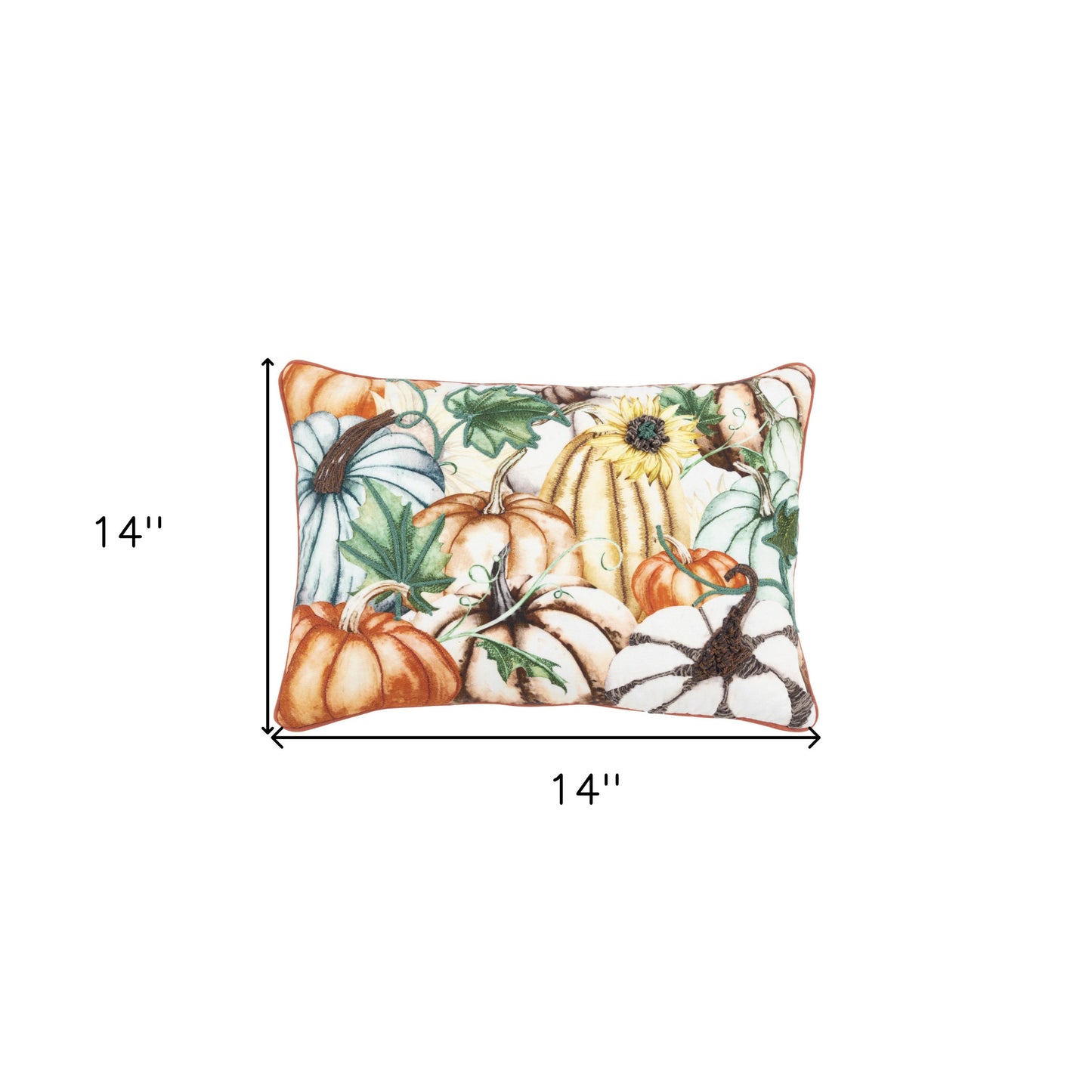 14" X 20" Orange and Ivory Thanksgiving Cotton Pillow With Embroidery Edges