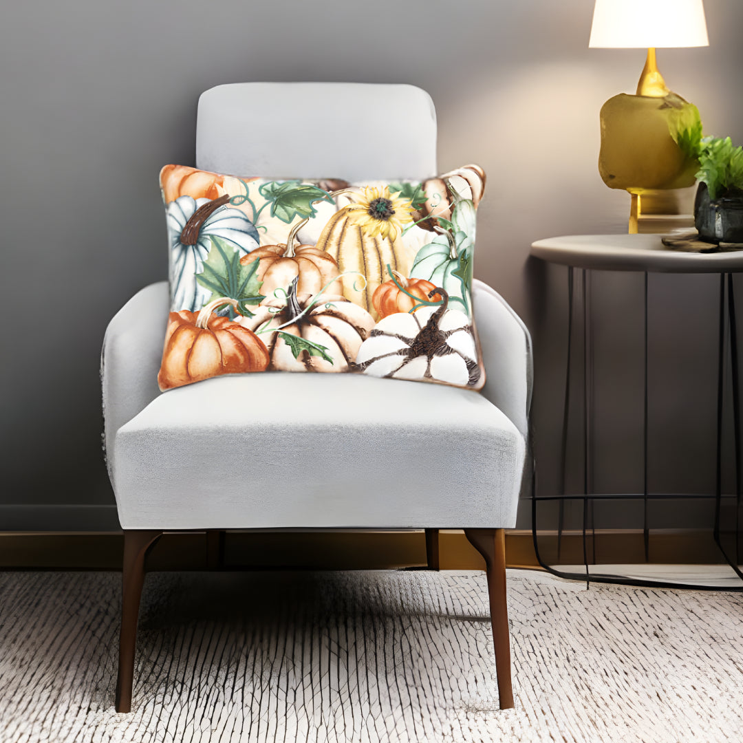 14" X 20" Orange and Ivory Thanksgiving Cotton Pillow With Embroidery Edges