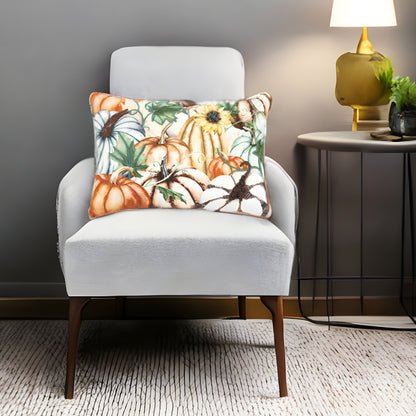 14" X 20" Orange and Ivory Thanksgiving Cotton Pillow With Embroidery Edges