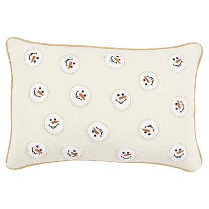 14" X 20" Beige and White Christmas Cotton Pillow With Applique, Embroidery Edges