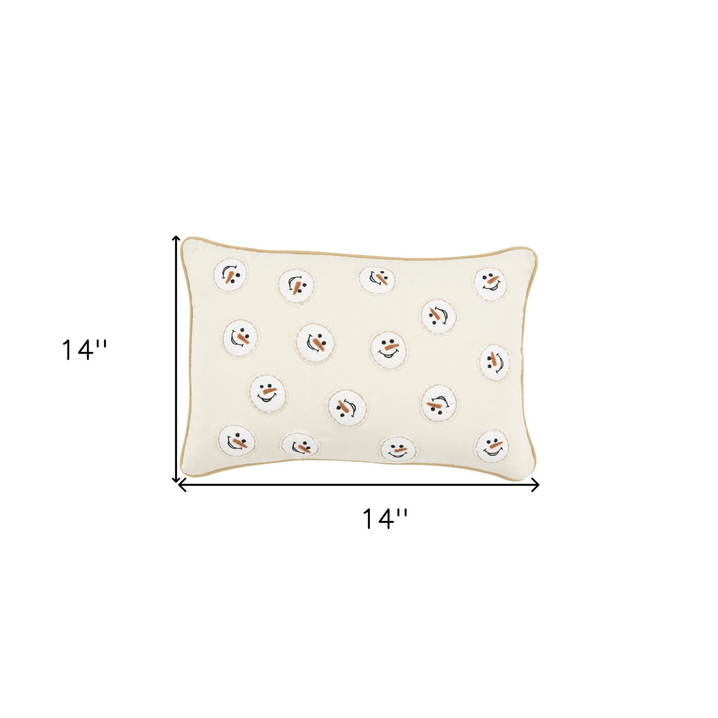 14" X 20" Beige and White Christmas Cotton Pillow With Applique, Embroidery Edges