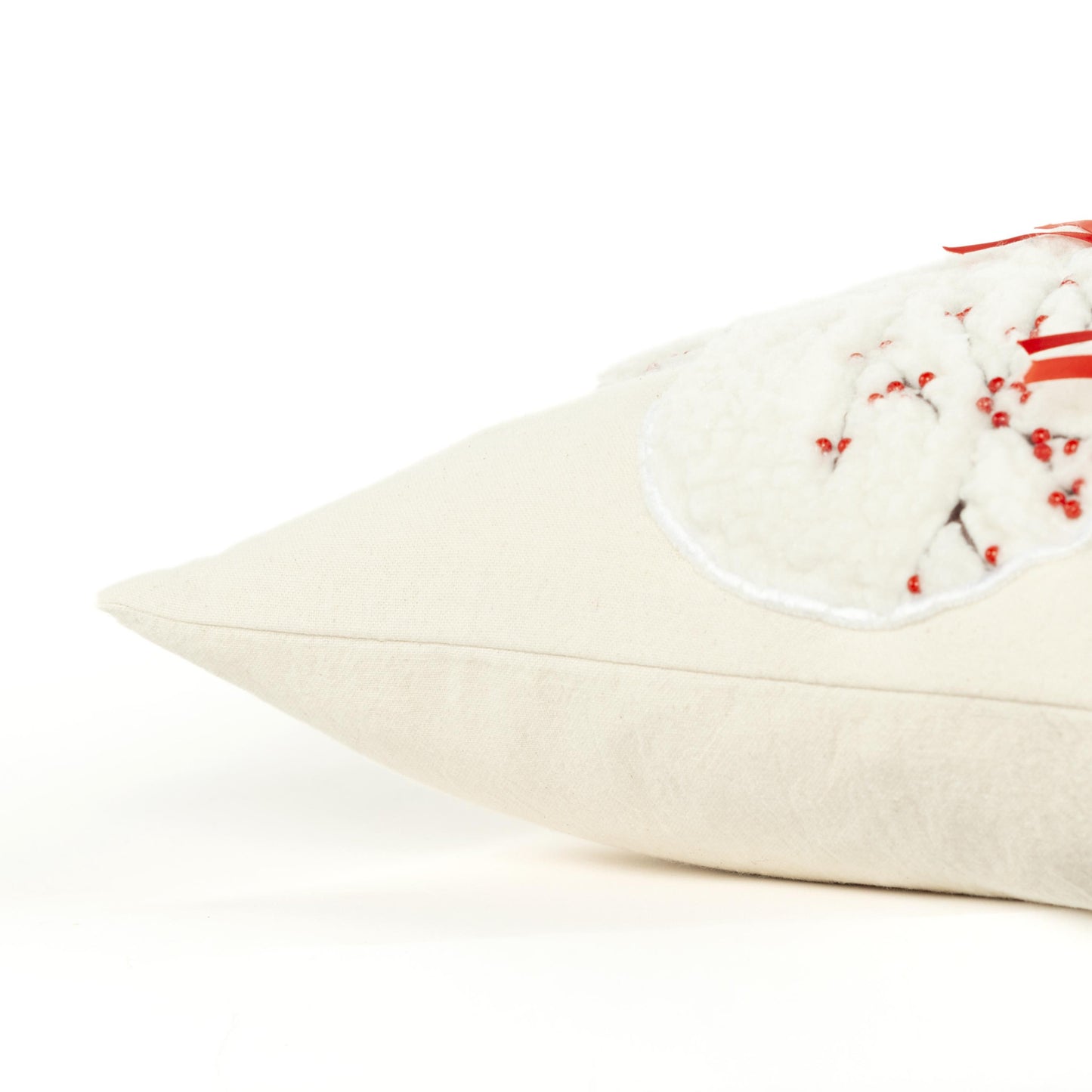 20" Red and Ivory Christmas Ornaments Abstract Cotton Throw Pillow With Applique, Embroidery, Beads