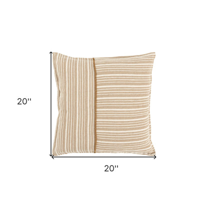 20" Natural and Ivory Striped Cotton Throw Pillow