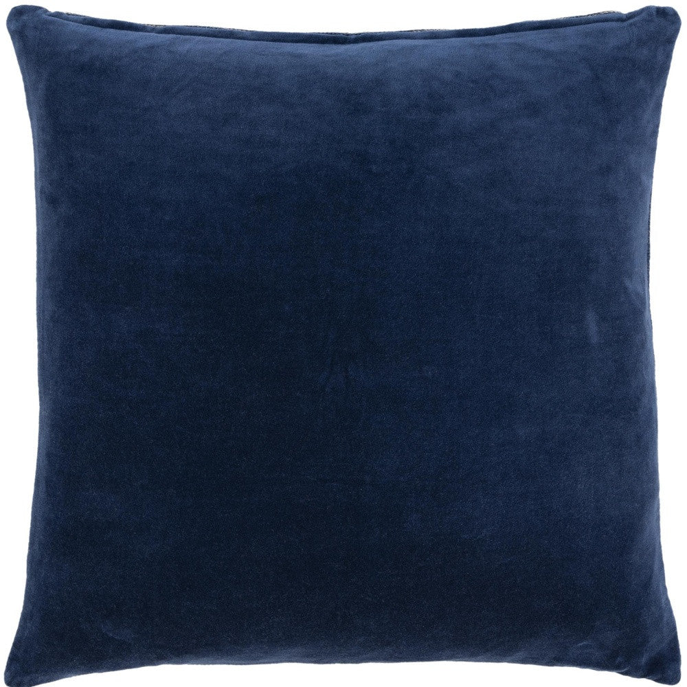 22" Blue Cotton Blend Throw Pillow