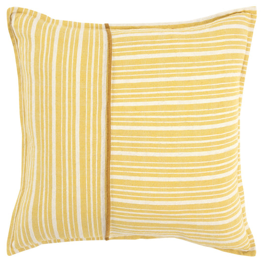 20" Yellow and White Cotton Pillow With Embroidery Edges