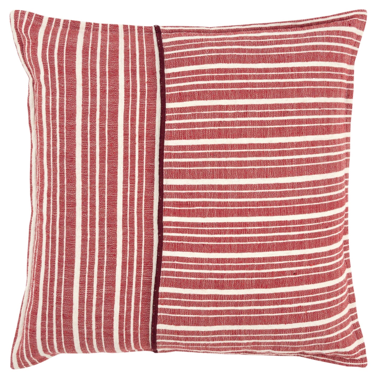 20" Red and Ivory Striped Cotton Throw Pillow