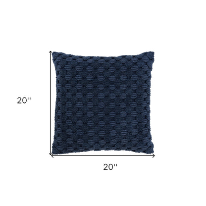 20" Blue Cotton Throw Pillow With Texture