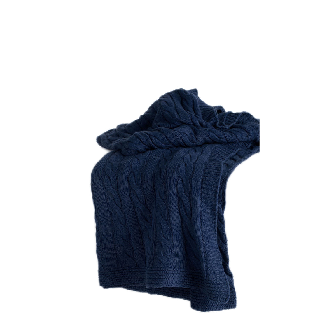 Blue Knitted 100% Cotton Throw Blanket