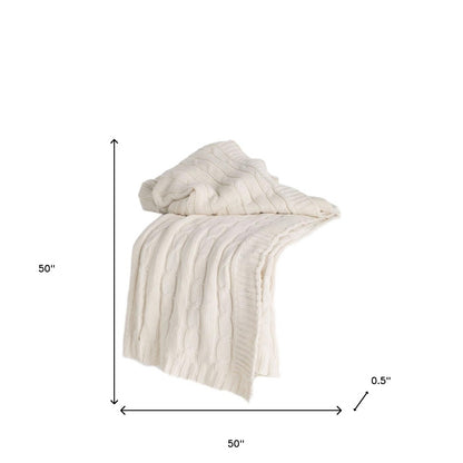 Ivory Knitted 100% Cotton Throw Blanket