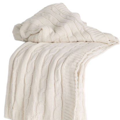 Ivory Knitted 100% Cotton Throw Blanket