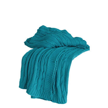 Teal Blue Knitted 100% Cotton Throw Blanket