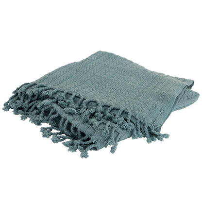 Teal Blue Knitted 100% Cotton Throw Blanket