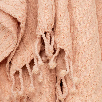 Blush Knitted Throw Blanket with Fringe