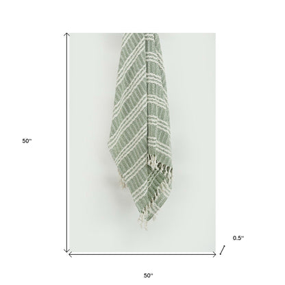 Green Woven 100% Cotton Throw Blanket