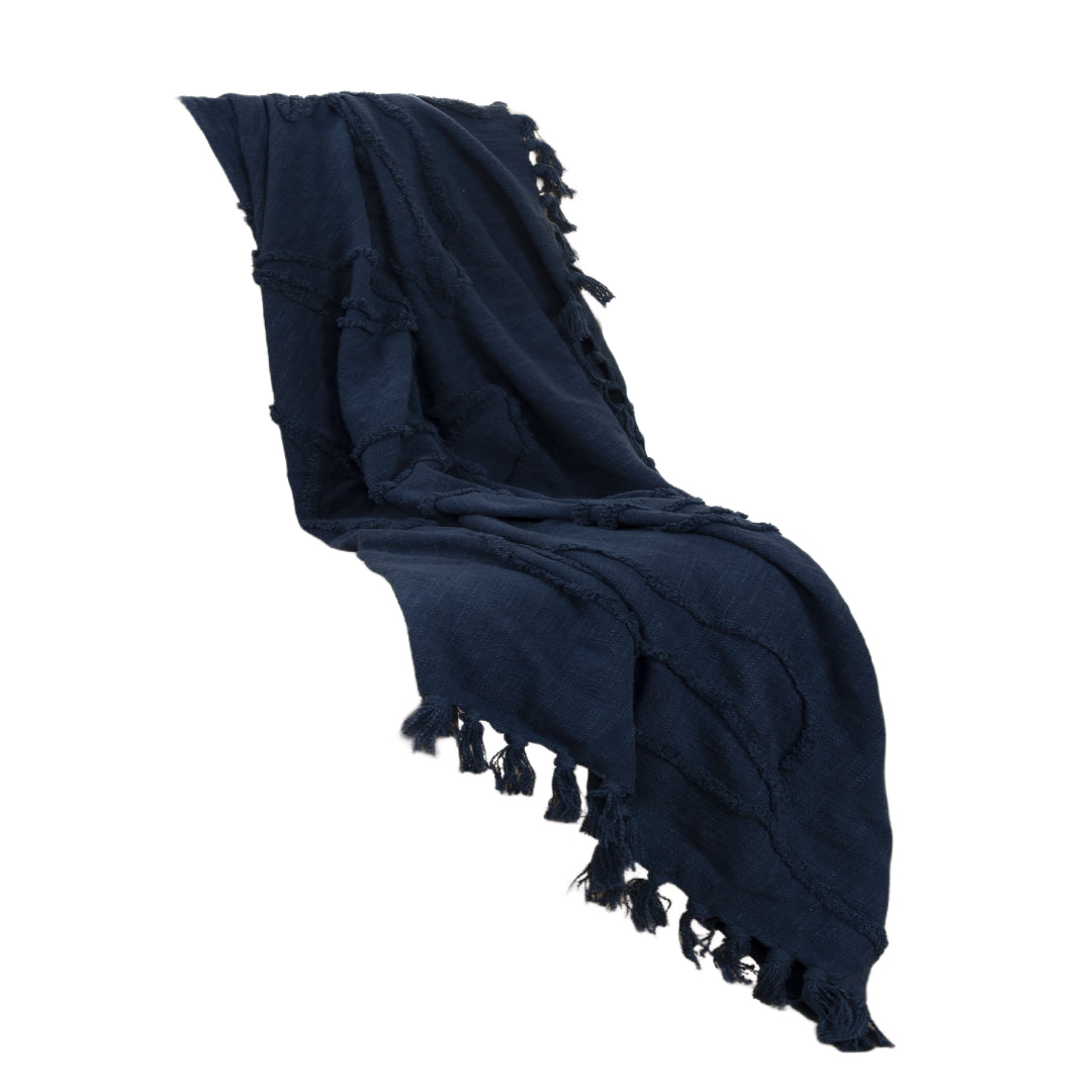 Blue Woven 100% Woven Textured Cotton Floral Throw Blanket