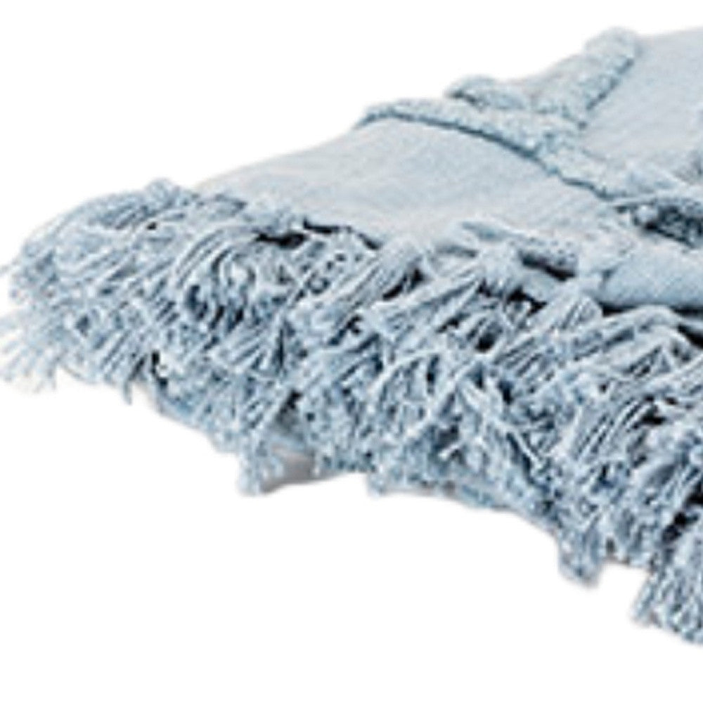 Light Blue Woven 100% Woven Textured Cotton Throw Blanket