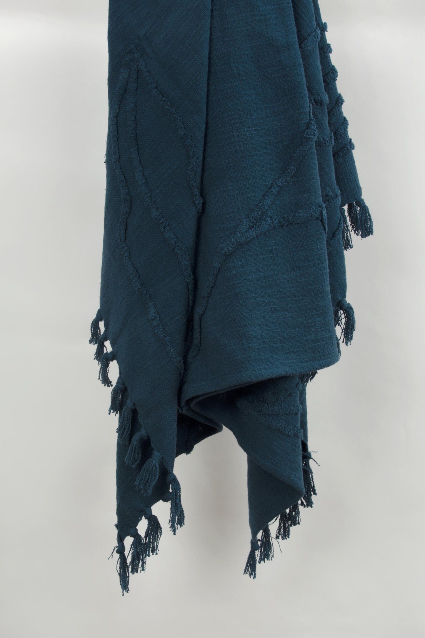 Teal Blue Woven 100% Woven Textured Cotton Throw Blanket