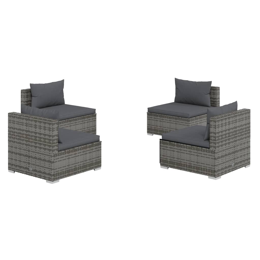 4 Piece Patio Lounge Set with Cushions Poly Rattan Gray