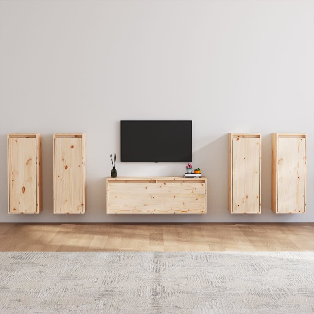 TV Stands 5 pcs White Solid Wood Pine