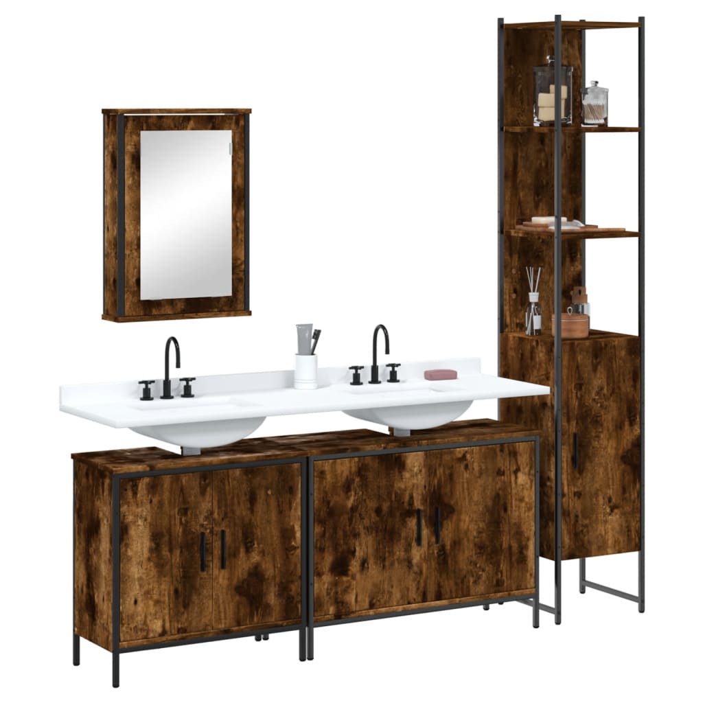 4 Piece Bathroom Furniture Set Smoked Oak Engineered Wood