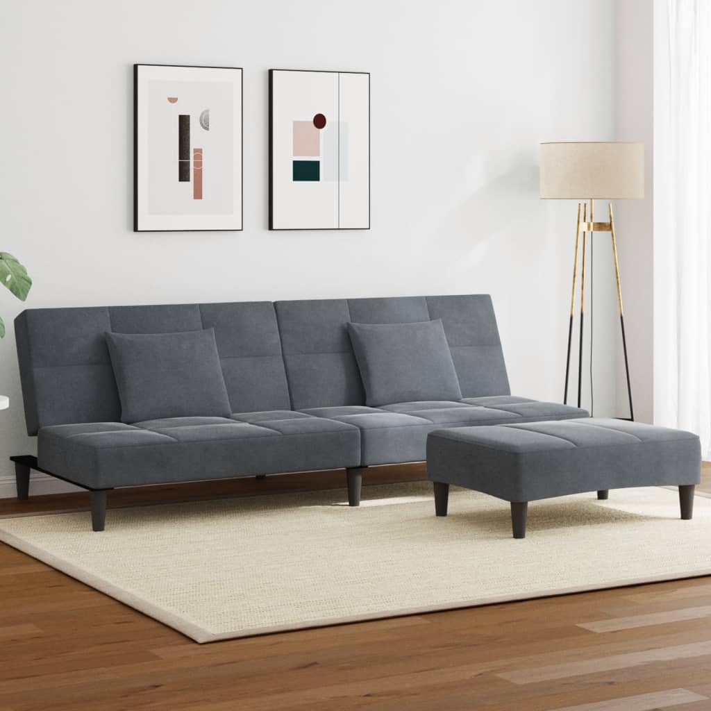 2-Seater Sofa Bed with Footstool Dark Gray Velvet