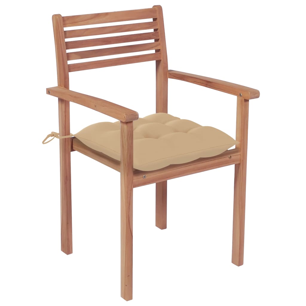 Stackable Patio Chairs with Cushions 6 pcs Solid Teak Wood