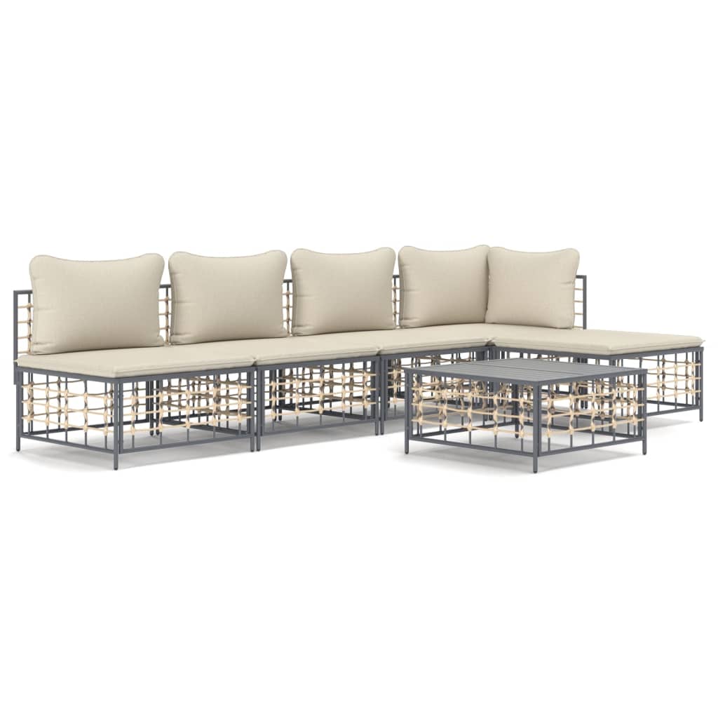 6 Piece Patio Lounge Set with Cushions Anthracite Poly Rattan