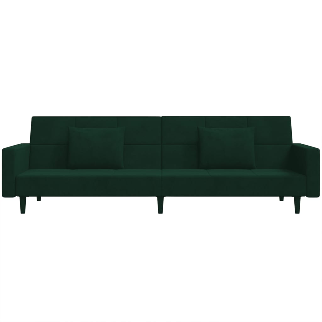 2-Seater Sofa Bed with Two Pillows Dark Green Velvet