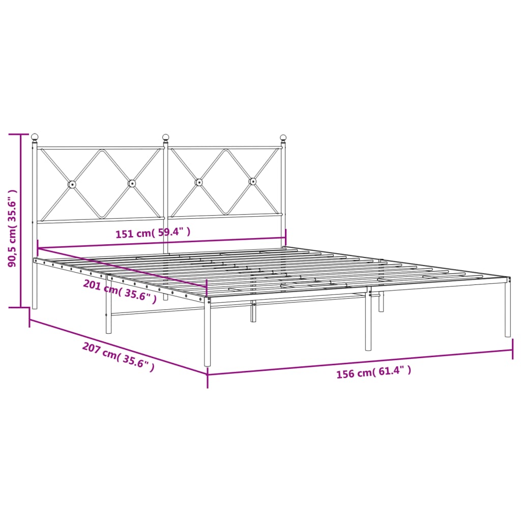 Metal Bed Frame without Mattress with Headboard White 59.1"x78.7"