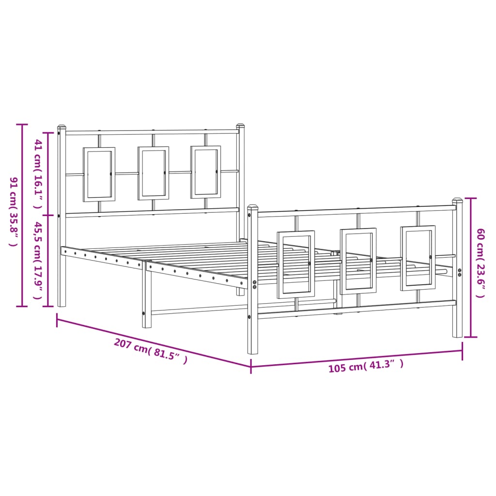 Metal Bed Frame without Mattress with Footboard White 39.4"x78.7"