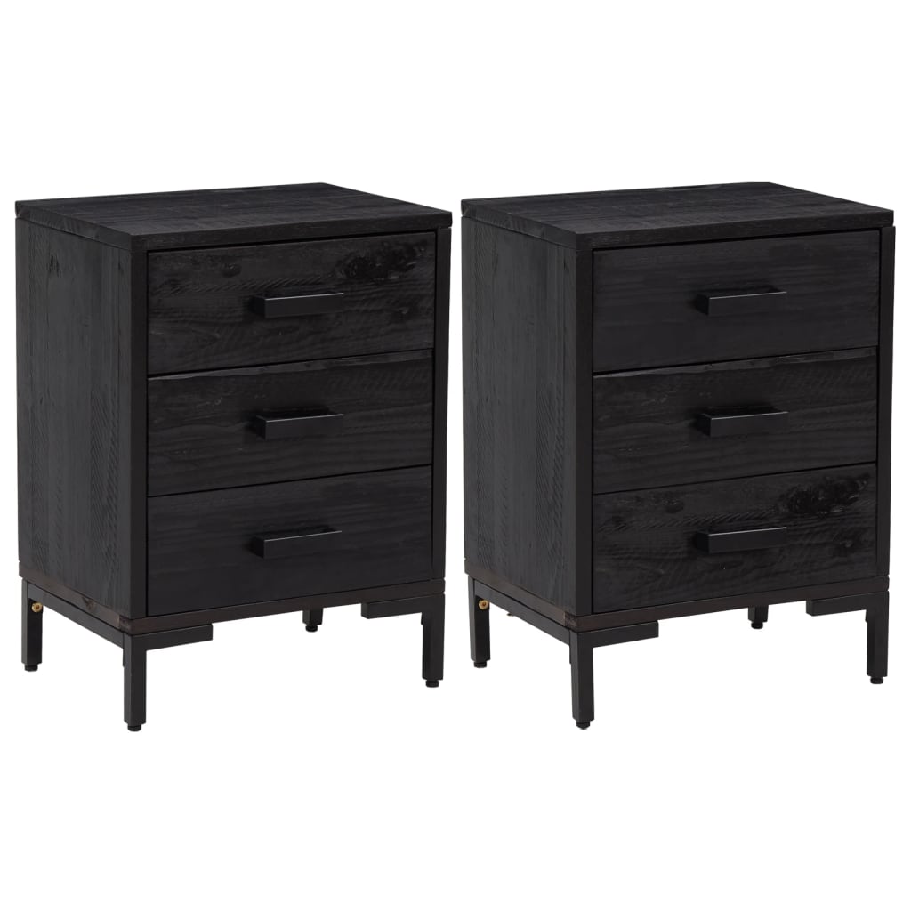 Bedside Cabinets 2 pcs Black 15.7"x11.8"x21.7" Solid Wood Pine