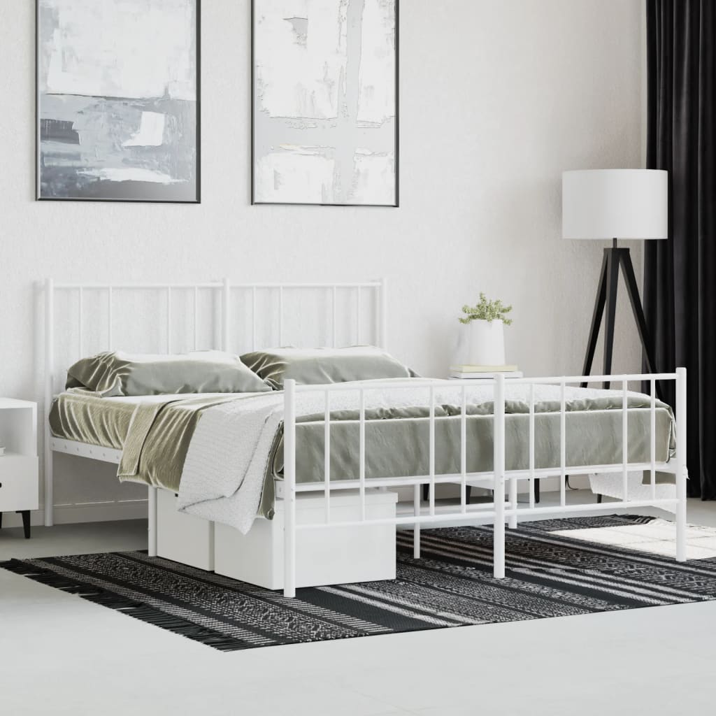 Metal Bed Frame without Mattress with Footboard White 59.1"x78.7"